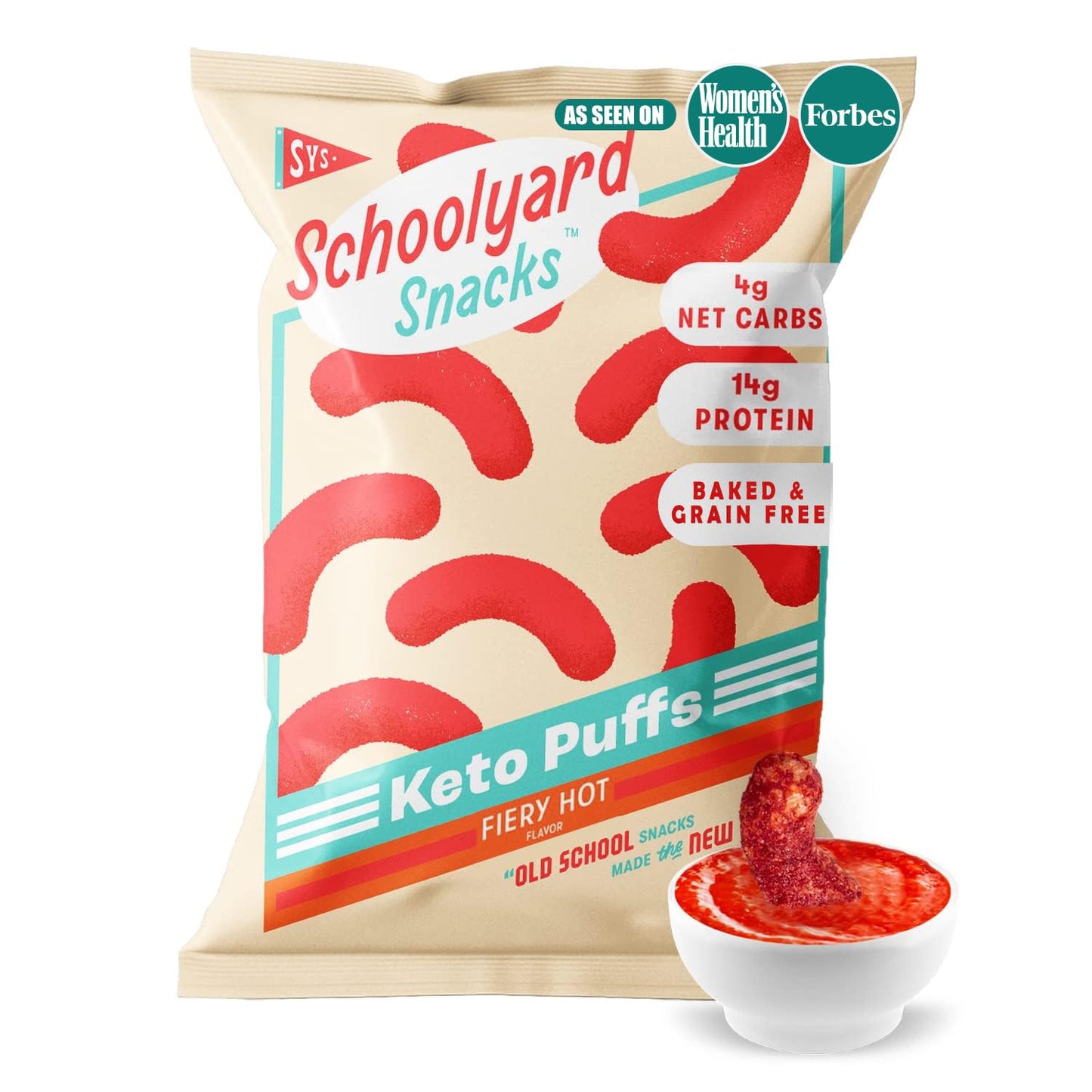 Schoolyard Snacks Protein Puffs - Fiery Hot, Low Carb, Gluten Free, 14g Protein, 12 Pack, 0.91 Ounce Each
