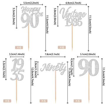 30Pcs Happy 90Th Birthday Cupcake Toppers Cheers To 90 Vintage 1935 Cupcake Picks Hello 90 Ninety 90Th Birthday Decorations For
