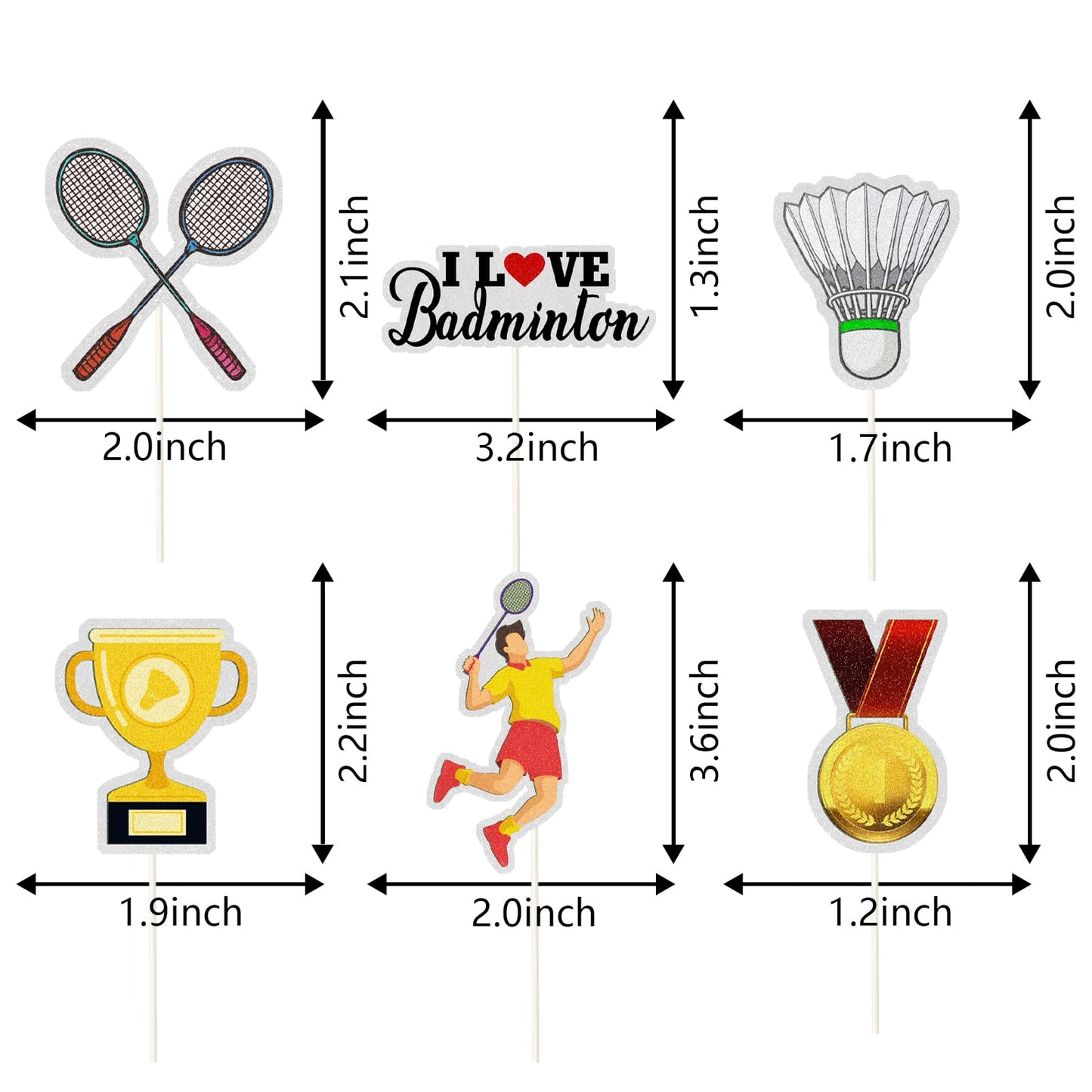 Mefeng-Badminton Theme Cupcake Toppers-Trophy-Racket-Medals-Badminton-I Love Badminton Sign-Funny Kit Ball Games Cupcake Toppers