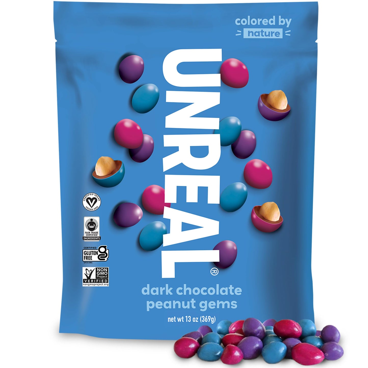 Unreal Dark Chocolate Peanut Gems | Vegan with Colors from Nature | Fair Trade, Non-GMO, Gluten Free Ingredients | No Sugar Alco