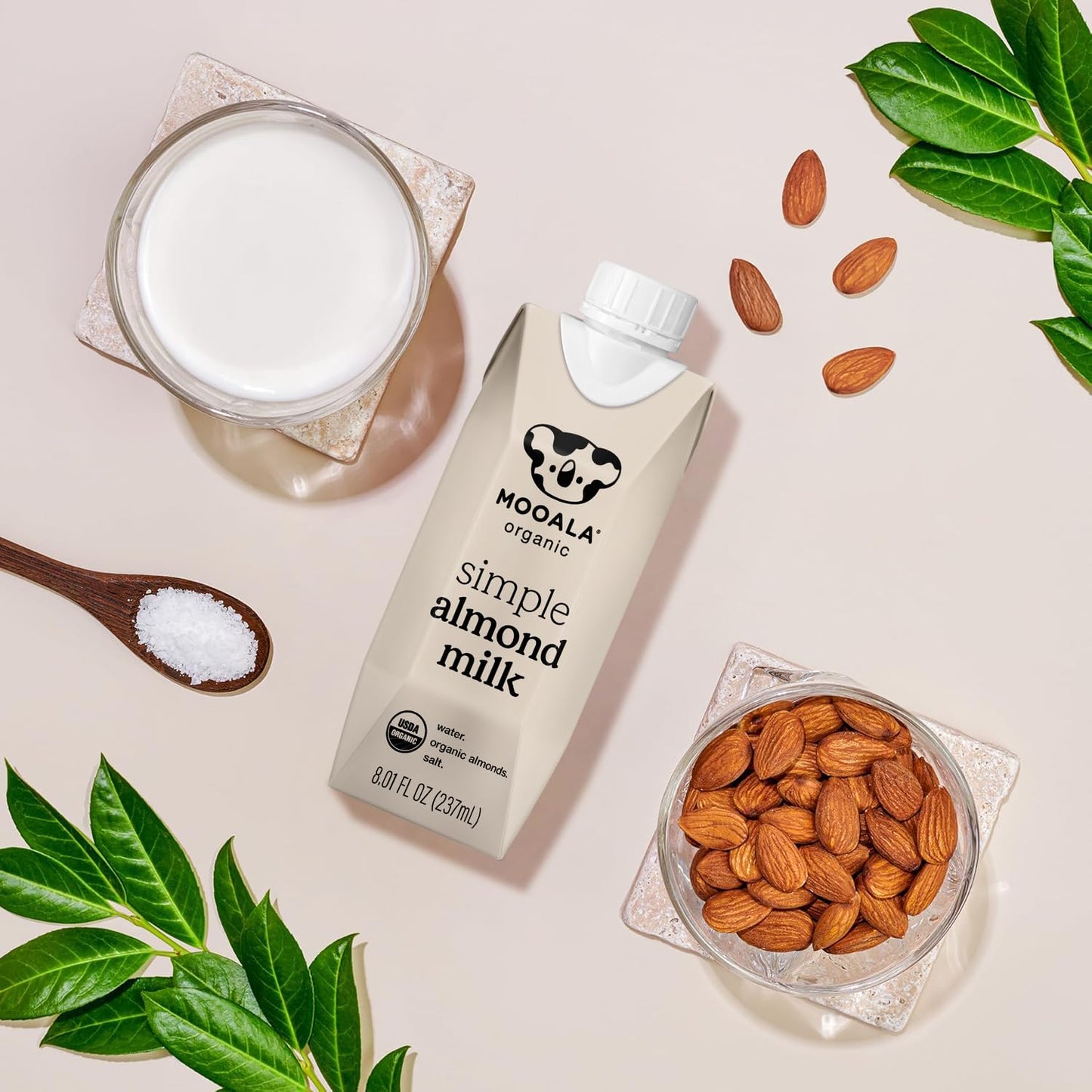 Mooala Organic Simple Almondmilk - -Shelf Stable Single Serve Cartons  3 Ingredients  No Gums  No Oil  No Fillers Unsweetened  Dairy Free Milk  On The Go 12 Pack
