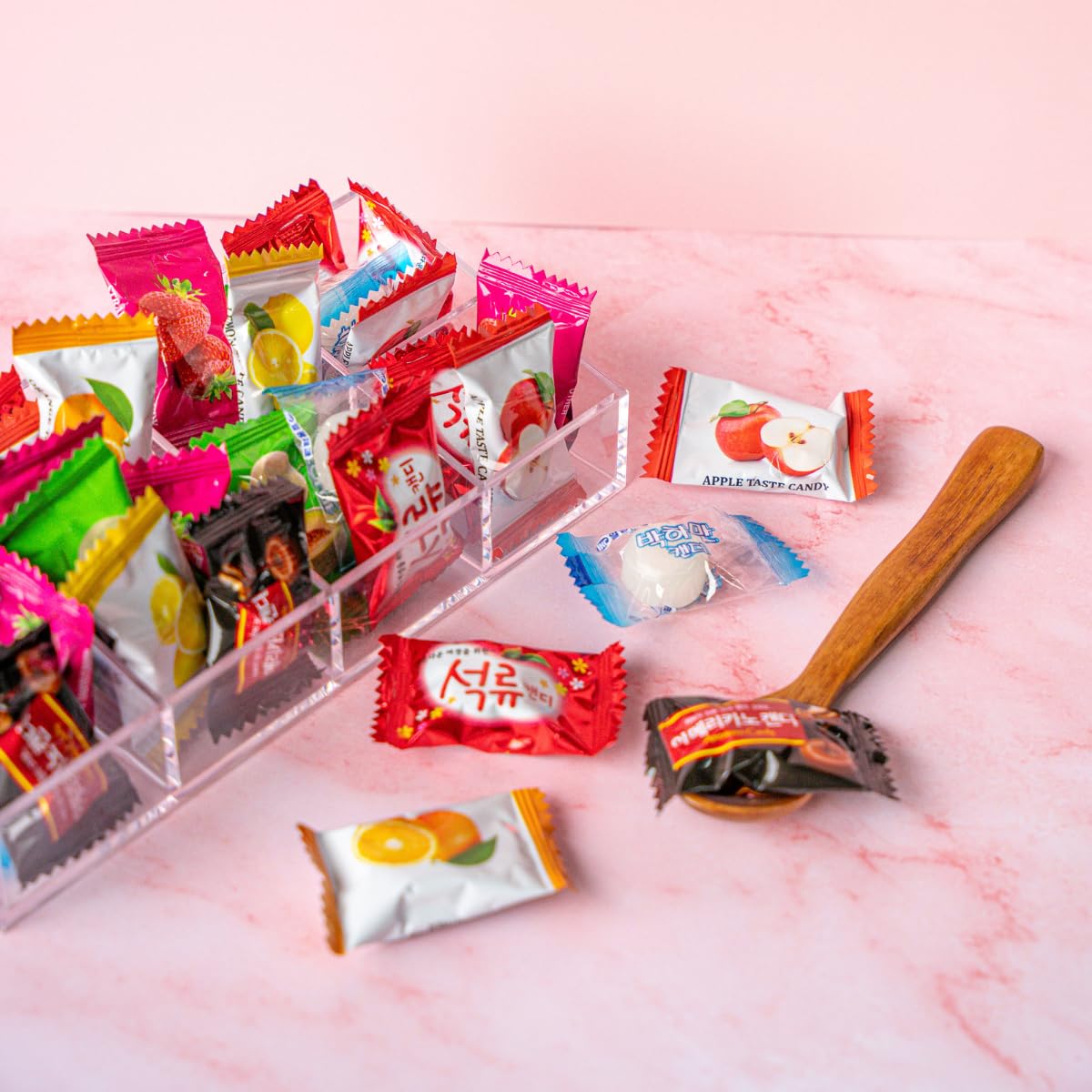 Korean Assorted Fruity Hard Candy, 1.75 lb bulk bag with 200 Individually wrapped pieces, 9 Flavor Mix includes Apple, Strawberr