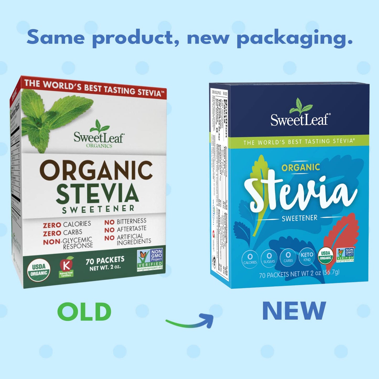 SweetLeaf Organic Stevia Packets Zero Calorie Sugar Substitute 70 Count Sugar