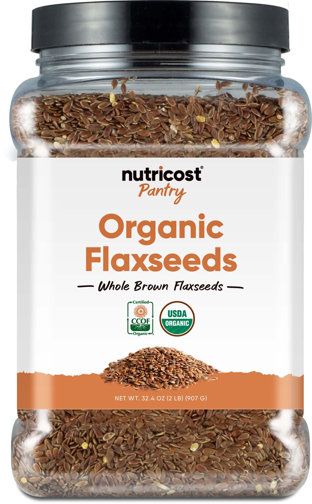 Nutricost Pantry Organic Flaxseeds (2 Pounds) - Whole Brown Flaxseeds  Vegan  GMO-Free  Gluten-Free