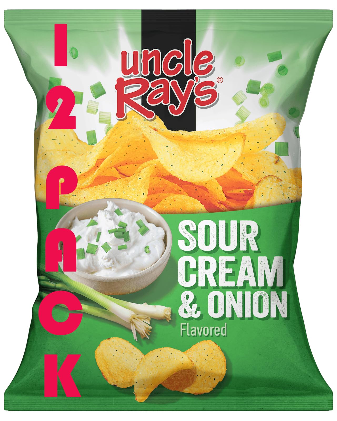 Uncle Rays Sour Cream & Onion Potato Chips 1.5 oz (Pack of 12) | Individual Snack Size Bags | Creamy & Savory Flavor | Fresh & C