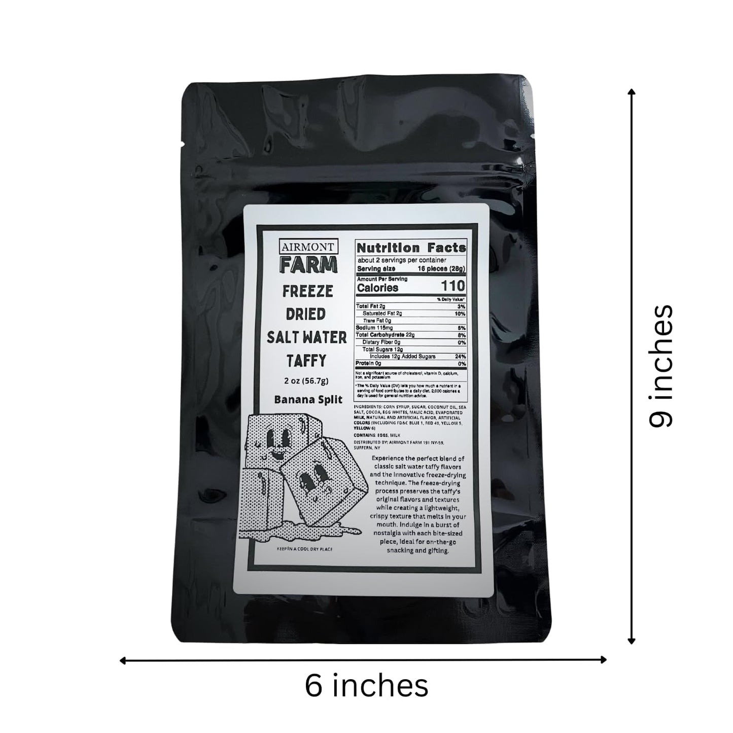 Airmont Farm Freeze-Dried Candy Salt Water Taffy - Banana Split Flavor - 2 oz Box - Bite-Sized Pieces