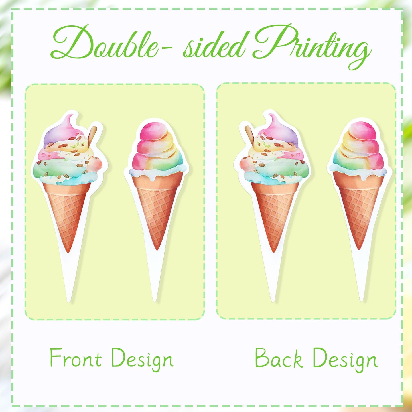 Ercadio 32 Pack Double Sided Ice Cream Cupcake Toppers Glitter Cupcake Picks For Baby Shower Birthday Summer Hawaii Theme Party