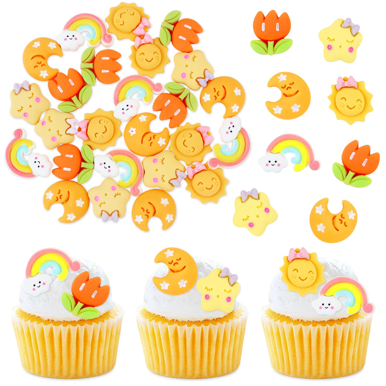 Keaziu 24 Pack Rainbow Cupcake Toppers Sunshine Star Moon Cupcake Picks For Boys Girls Rainbow Neutral Baby Shower Birthday Part