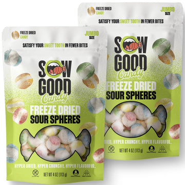 Sow Good Freeze Dried Sour Candy - Sour Spheres 2 Pack. Perfect For Snacking, Parties & A Sour Candy Challenge. 'Sour Face' Awai