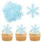 Gyufise 50Pcs Edible Snowflakes Blue Cupcake Cake Toppers Decoration For Chirstmas Winter Frozen Theme Party Supplies