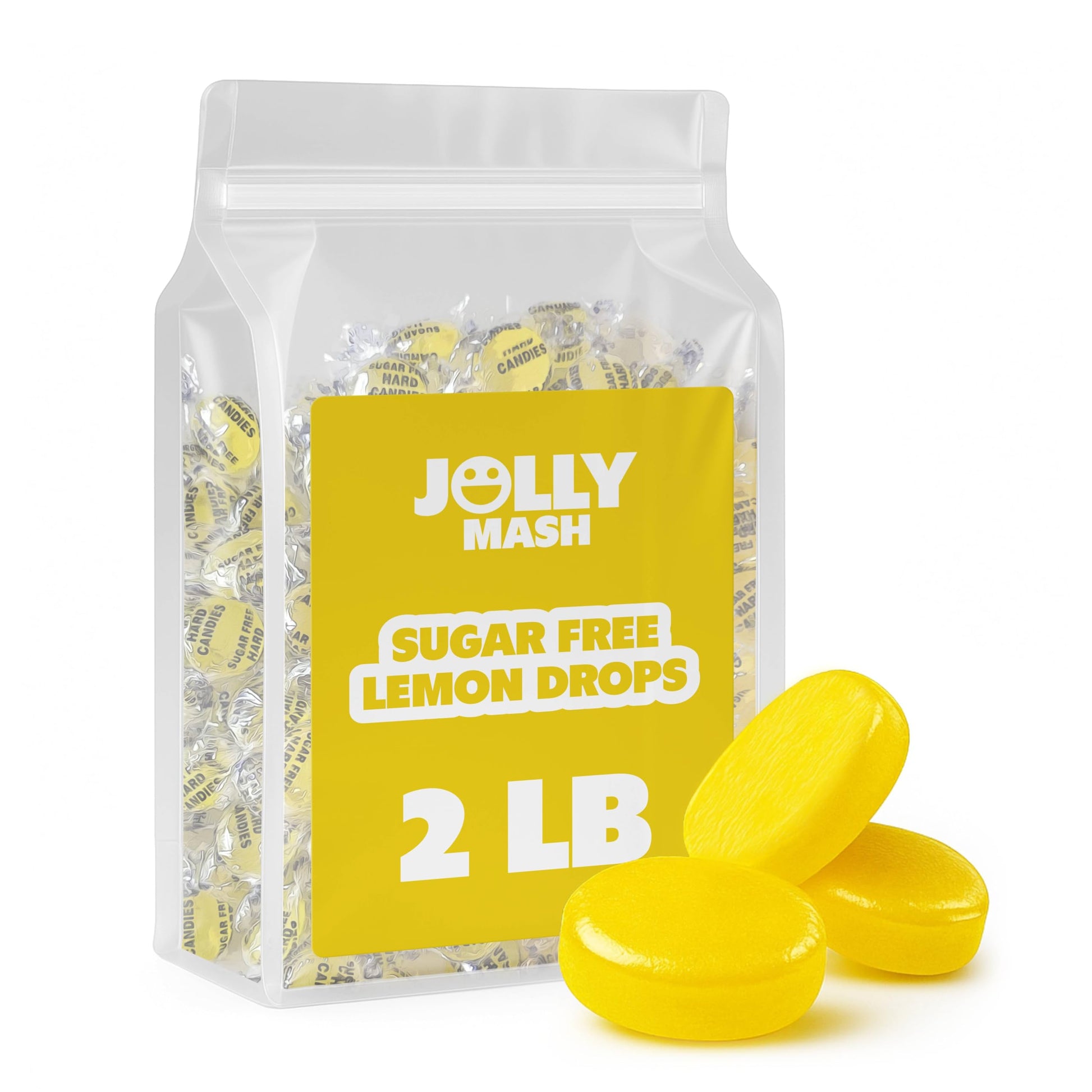 Sugar Free Lemon Drops Hard Candy | 2 LBS | Individually Wrapped Lemon Drops Zero Sugar Candy Bulk Bag