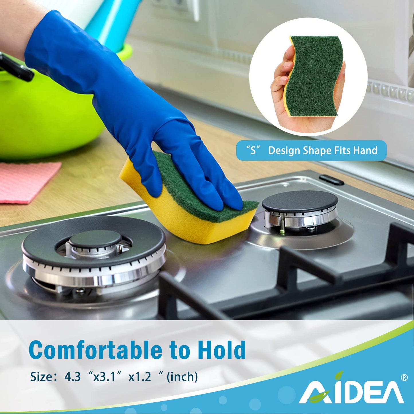 Aidea Heavy Duty Scrub Sponge-12Count, Cleaning Scrub Sponge, Stink Free Sponge, Effortless Cleaning Eco Scrub Pads For Dishes,P