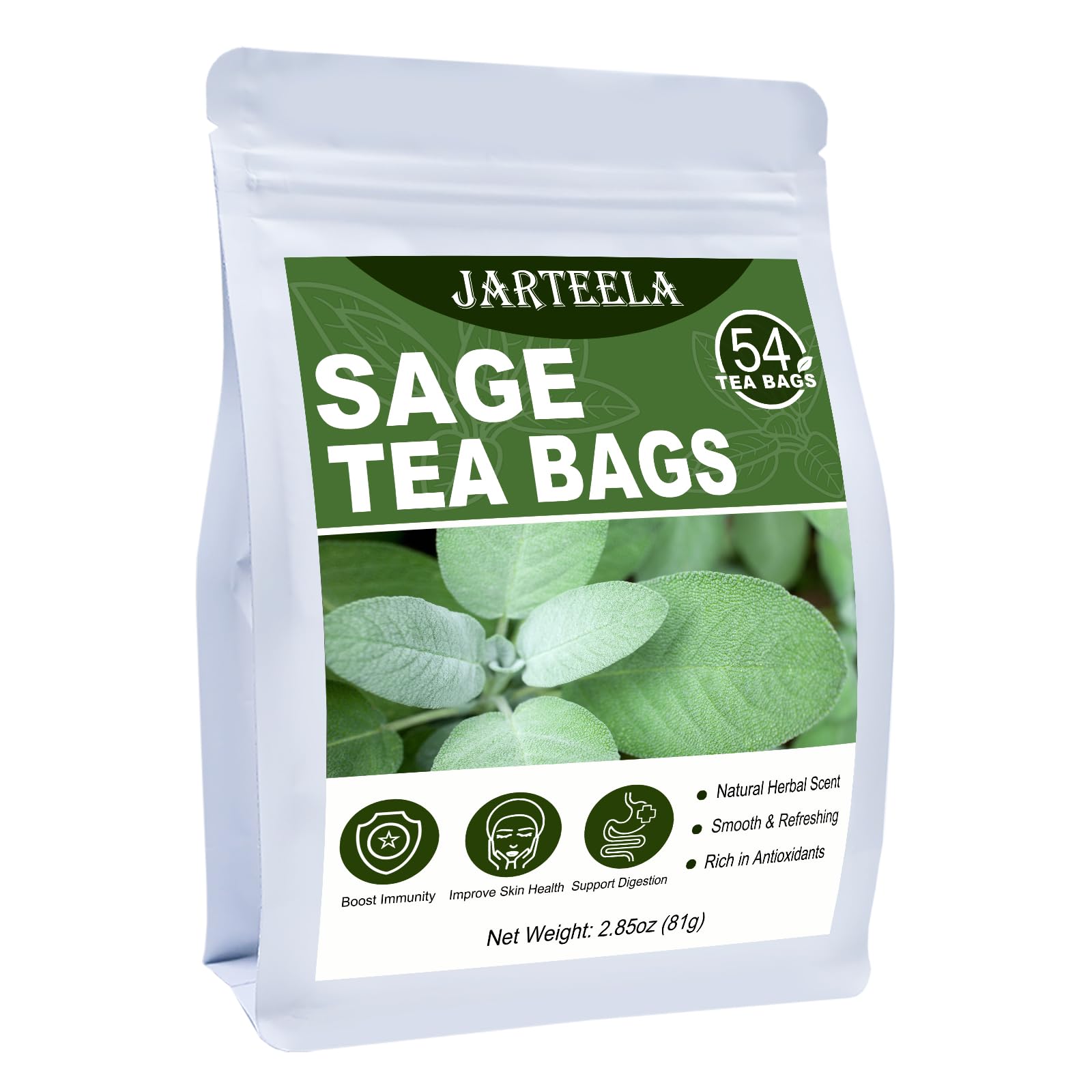 Jarteela Sage Tea Bags - Natural Salvia Officinalis - Caffeine-free Herbal Tea - 54 Count