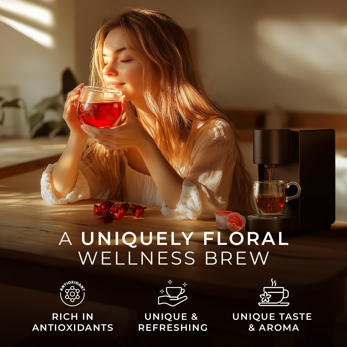 Gya Tea Co Hibiscus Tea Gift Set - Decaf Tea Pods - 16 Count - Perfect Get Well Gifts - Enjoy Hot or Iced