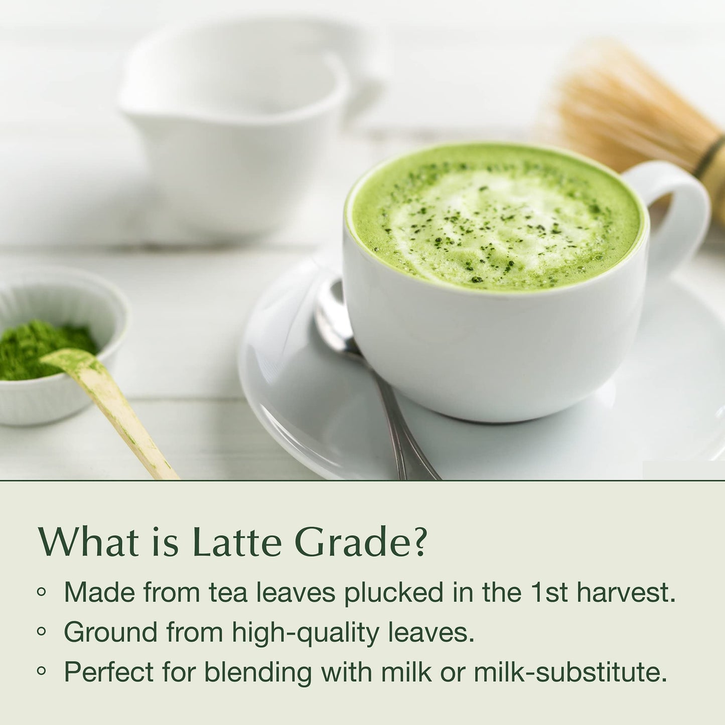 Encha Latte Grade Matcha Powder - First Harvest Organic Unsweetened Matcha Green Tea  From Uji  Japan (500g / 1lb) enhanced Powder for matcha Latte  Smoothie | Caffeine  L-Theanine