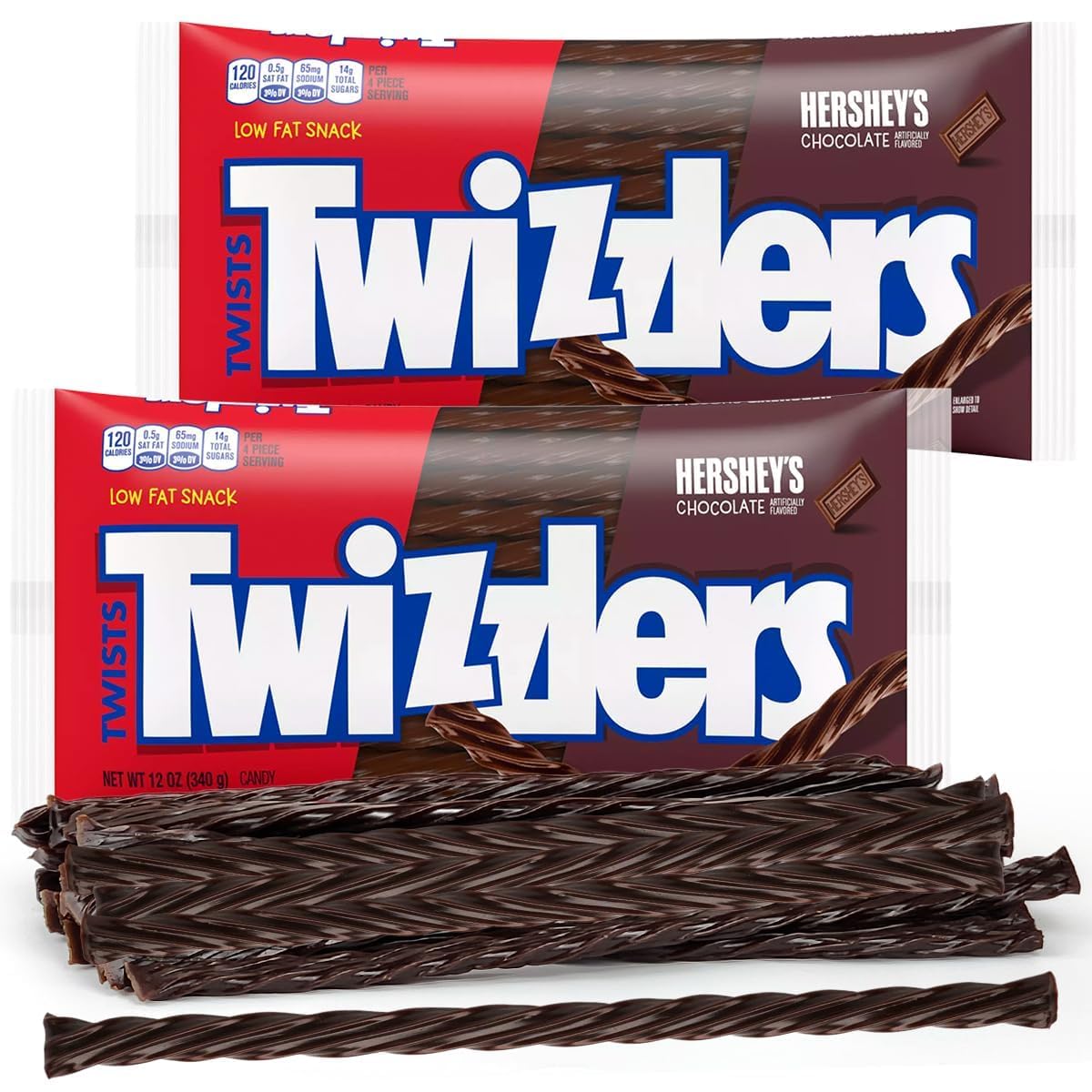 Twizzlers Chocolate Flavored Twists - Low Fat Snacks - Pack of 2 - 12 oz Bags