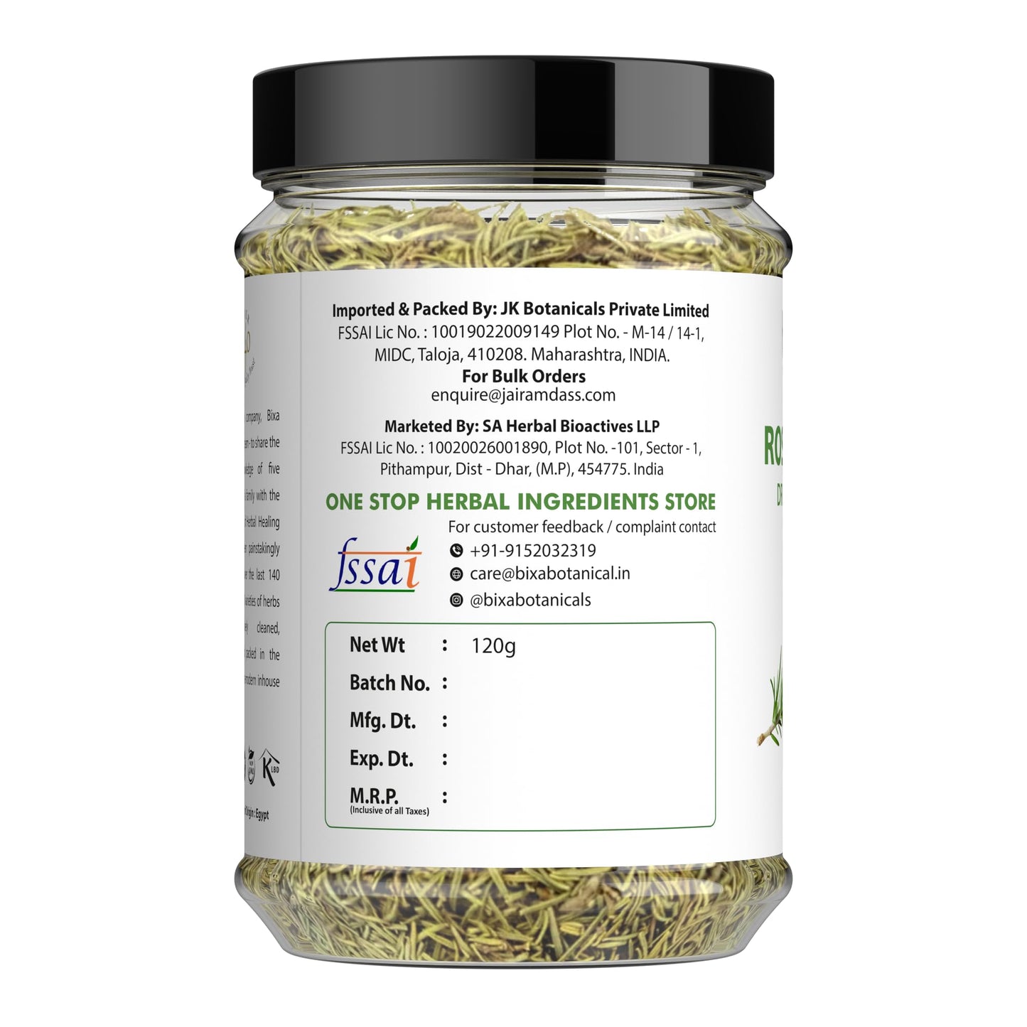 Bixa Botanical Rosemary Leaves (100 Gm + 20 Gm Extra) | Top Grade Leaves From Egypt | For Seasoning, Hair | Supports Hair Growth