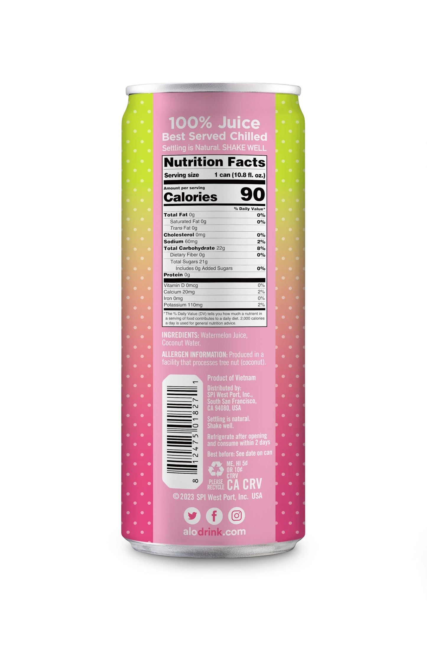 Alo Slim Can Juice | 80% Watermelon Juice + 20% Coconut Water | Plant-Based Beverage | Not From Concentrate | 10.8Oz Cans (Pack