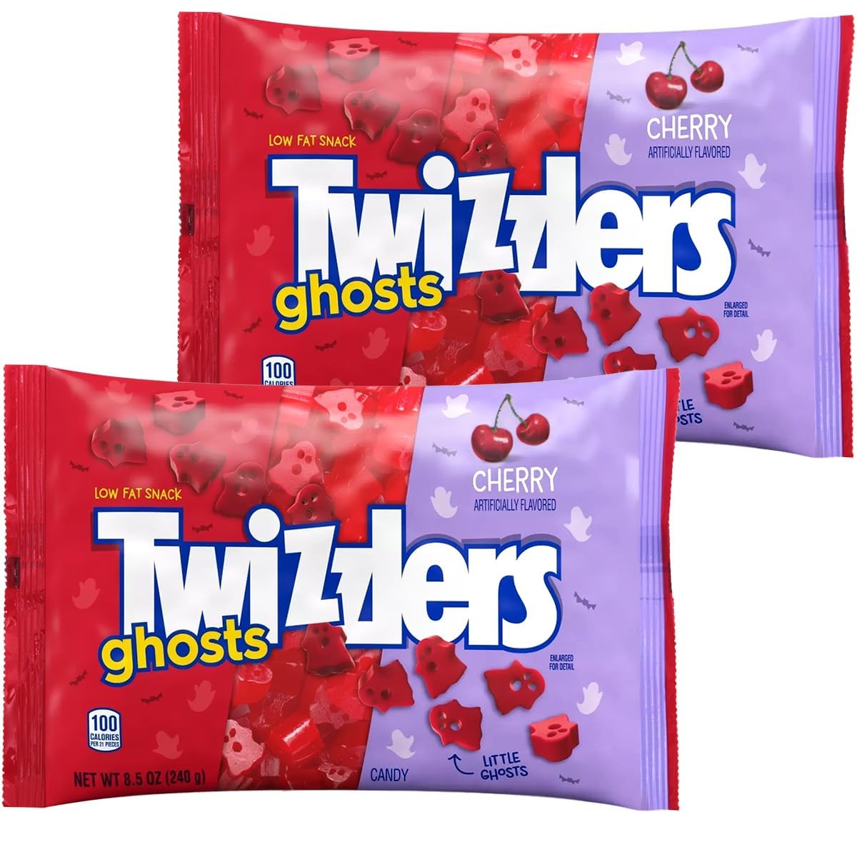 Ghosts Cherry Licorice Candy - 2 Pack  8.5 oz Bags - Halloween Spooky Ghost Shapes