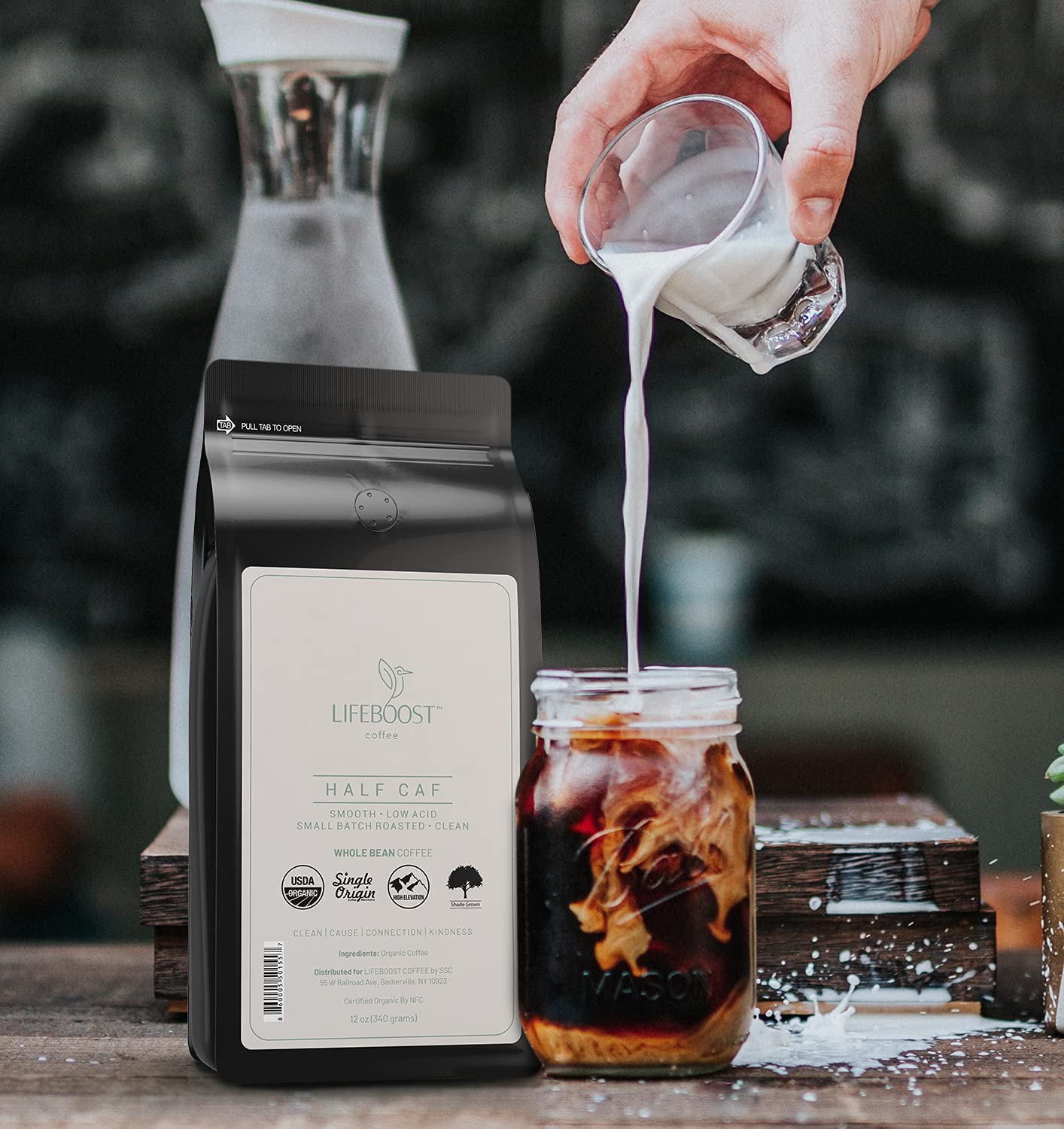 Lifeboost Coffee Half Caff Whole Bean Coffee - Low Acid Single Origin Usda Organic Coffee - Non-Gmo Whole Bean Coffee Third Part