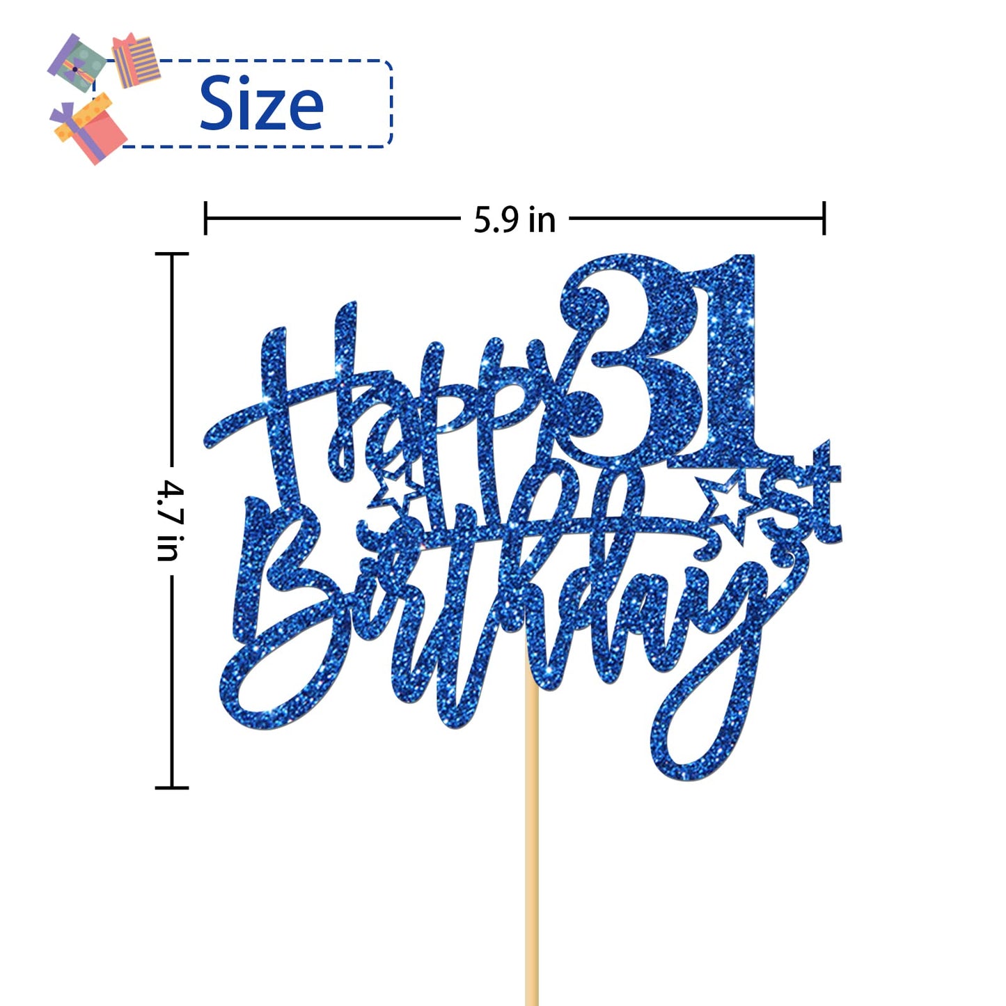 Roadsea Happy 31St Birthday Cake Topper - Girl Boy 31 Years Old Birthday Cake Supplies - 31St Birthday Party Decorations - Blue
