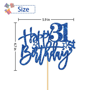Roadsea Happy 31St Birthday Cake Topper - Girl Boy 31 Years Old Birthday Cake Supplies - 31St Birthday Party Decorations - Blue