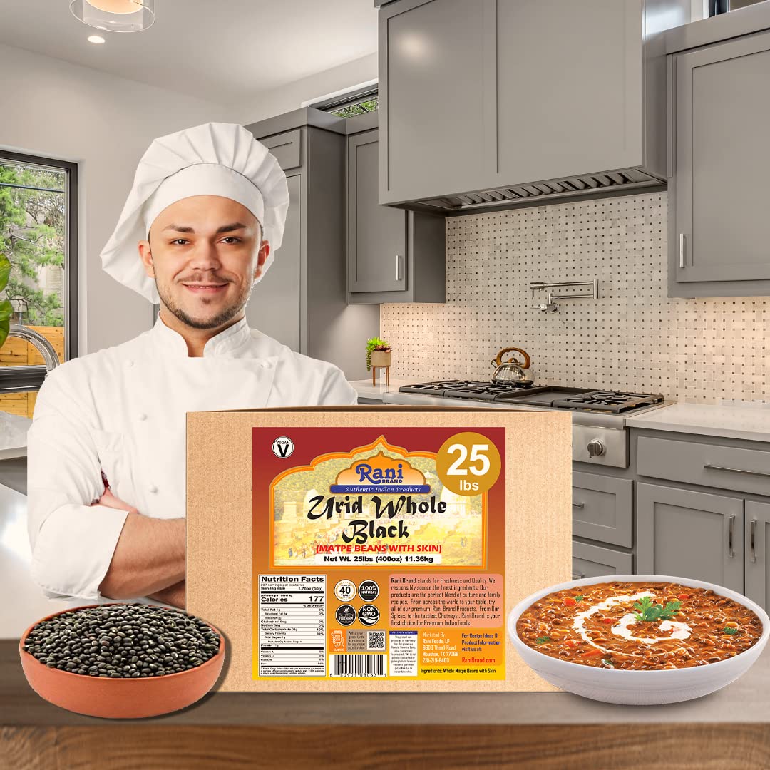 Rani Urid/Urad Whole Black (Matpe Beans With Skin) Indian Lentils 400Oz (25Lbs) 11.36Kg Bulk Box ~ All Natural | Gluten Friendly