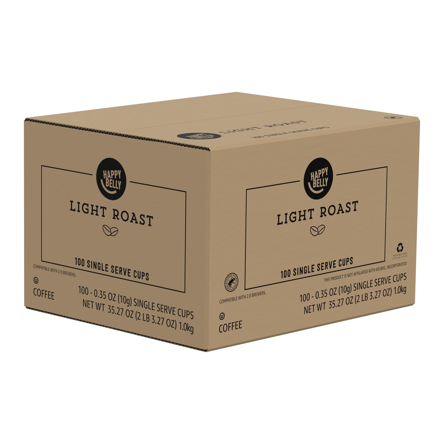 Happy Belly Light Roast Coffee Pods, Compatible with Keurig 2.0, 100 Count