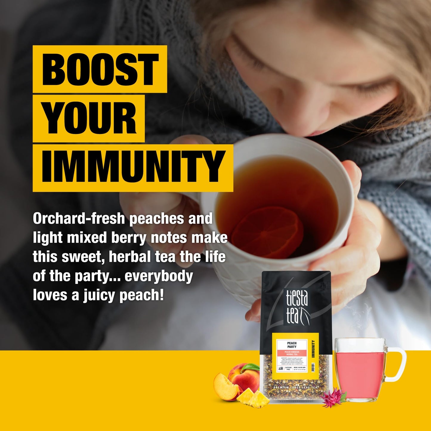 Tiesta Tea - Peach Party | Peach Hibiscus Herbal Tea | Premium Loose Leaf Tea Blend | Non-Caffeinated Fruit Tea | Make Hot Or Iced & Up To 25 Cups | Made W/Natural Ingredients - 2Oz Resealable Pouch