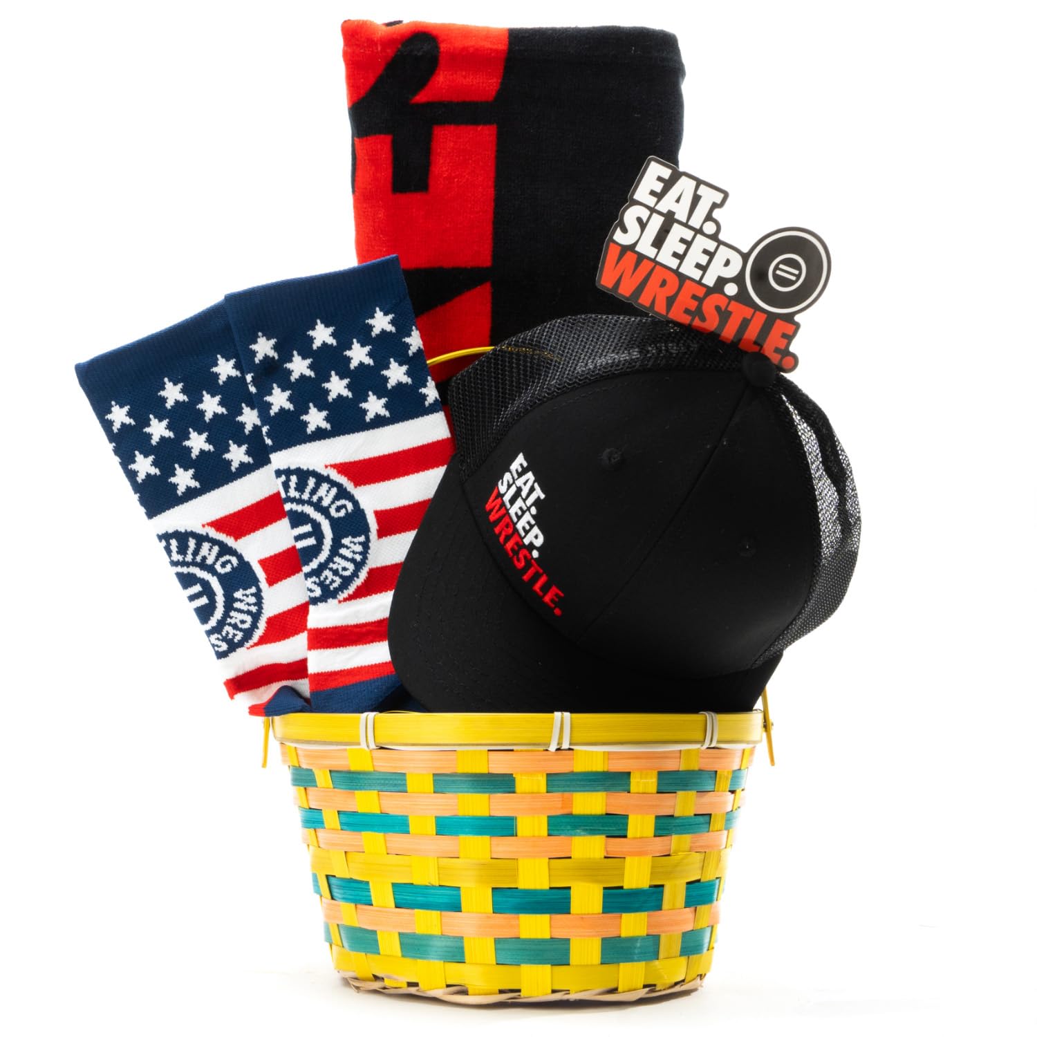 ChalkTalkSPORTS Wrestling Easter Basket | Prefilled Sports Easter Basket | Sock Size Small