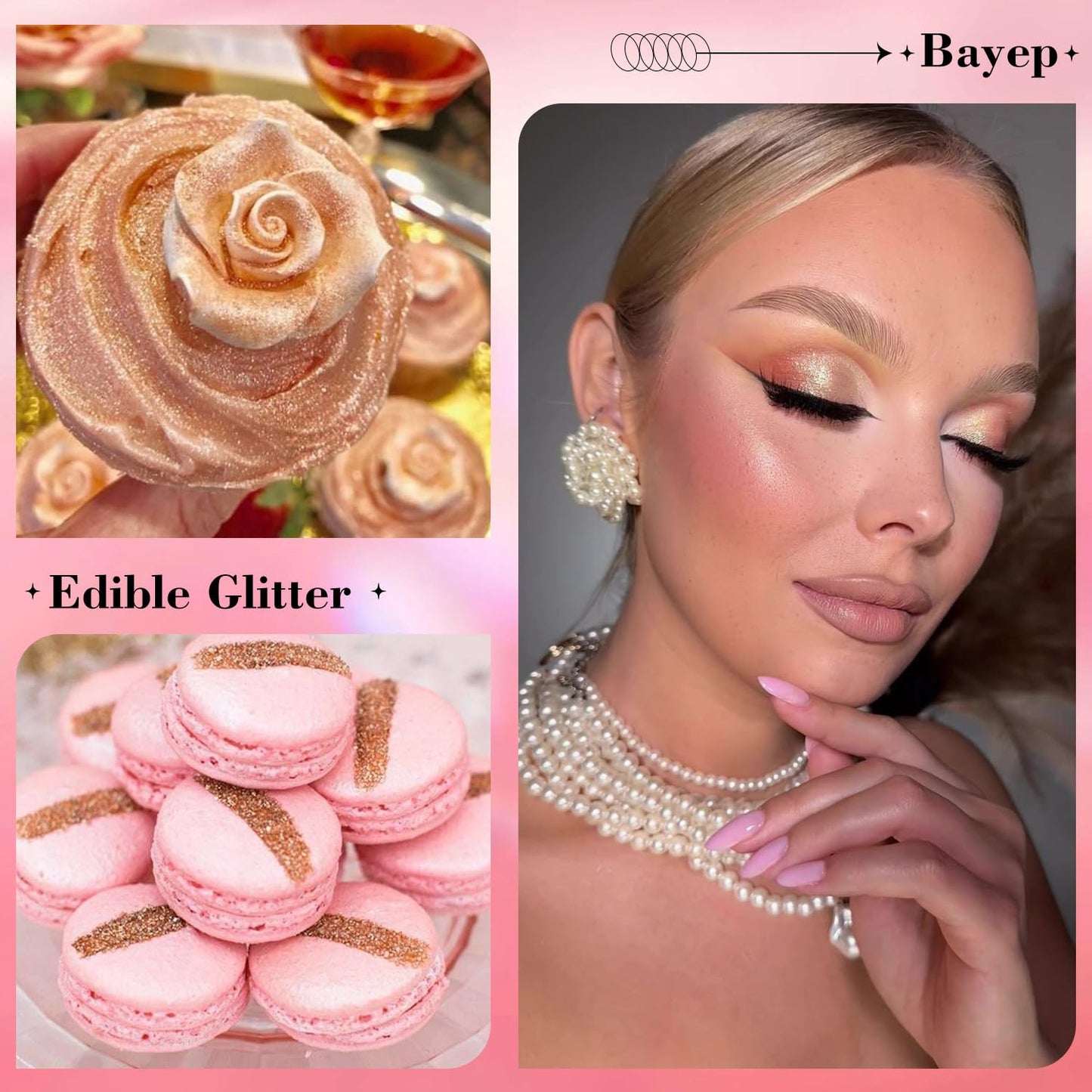 bayep Rose Gold Edible Glitter for Cocktails and Cakes, 30g Luster Dust for Parties and Holidays