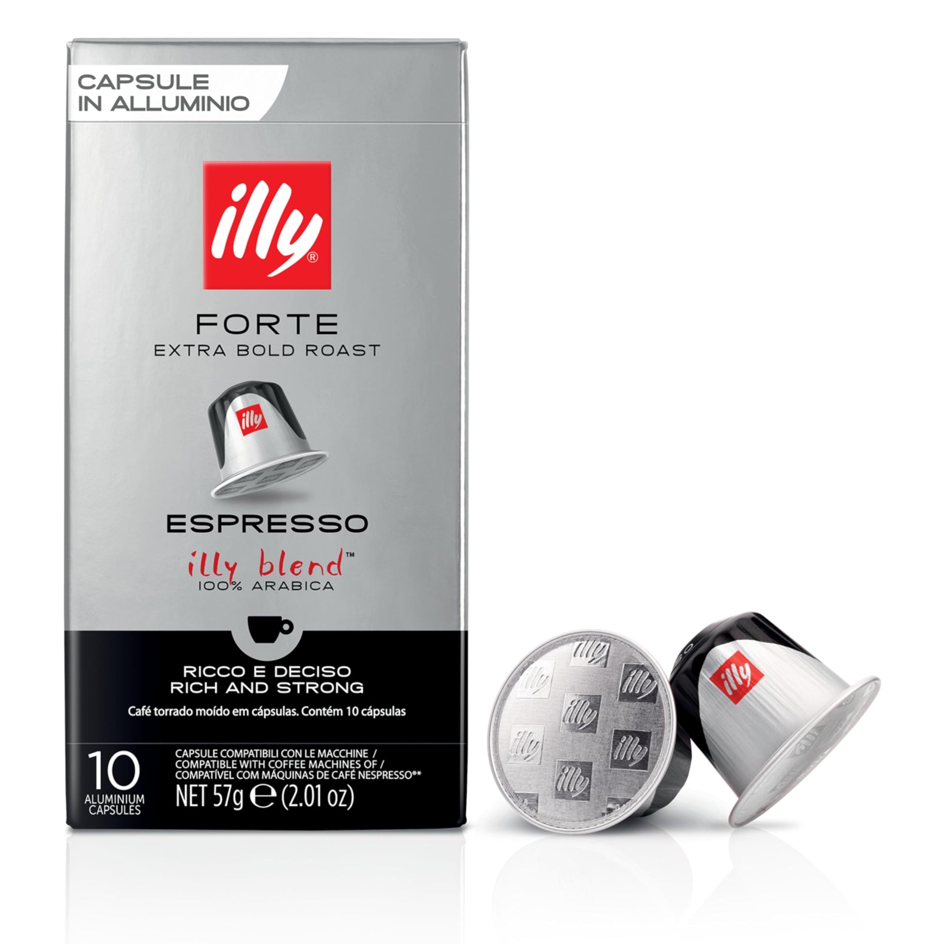 illy Aluminum Espresso Capsules - Compatible with Nespresso - Forte Extra Bold Roast - 10 Count (Pack of 10)