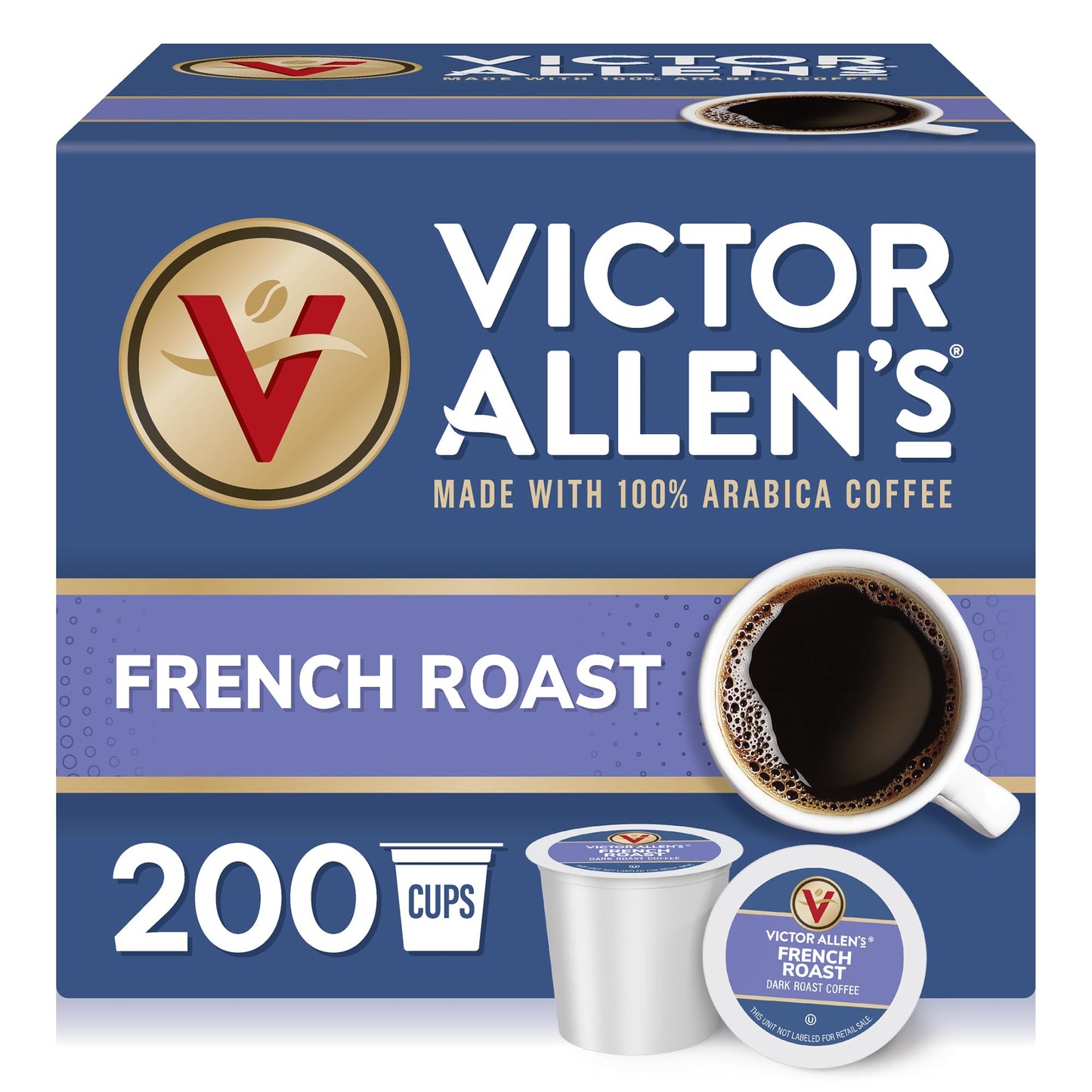 Victor Allen Coffee French Roast Single Serve Pods, 200 Count for Keurig K-Cup Brewers