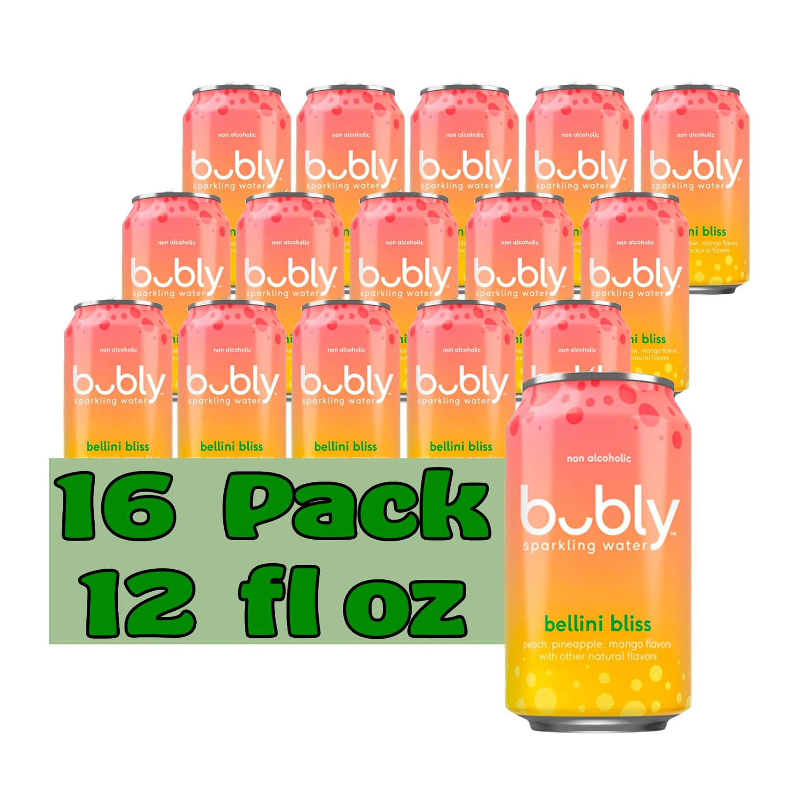 Bubly Bellini Bliss Flavored Sparkling Water 12 fl oz Aluminum Can 16 Pack