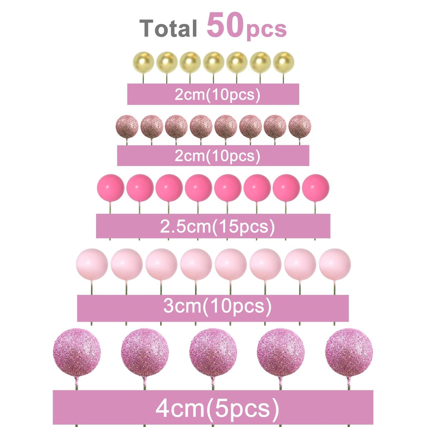 Astaron 50 Pcs Ball Cake Topper Sticks Mini Balloons For Cake Decorating Supplies Foam Balls Cake Decorations For Baby Shower Ca