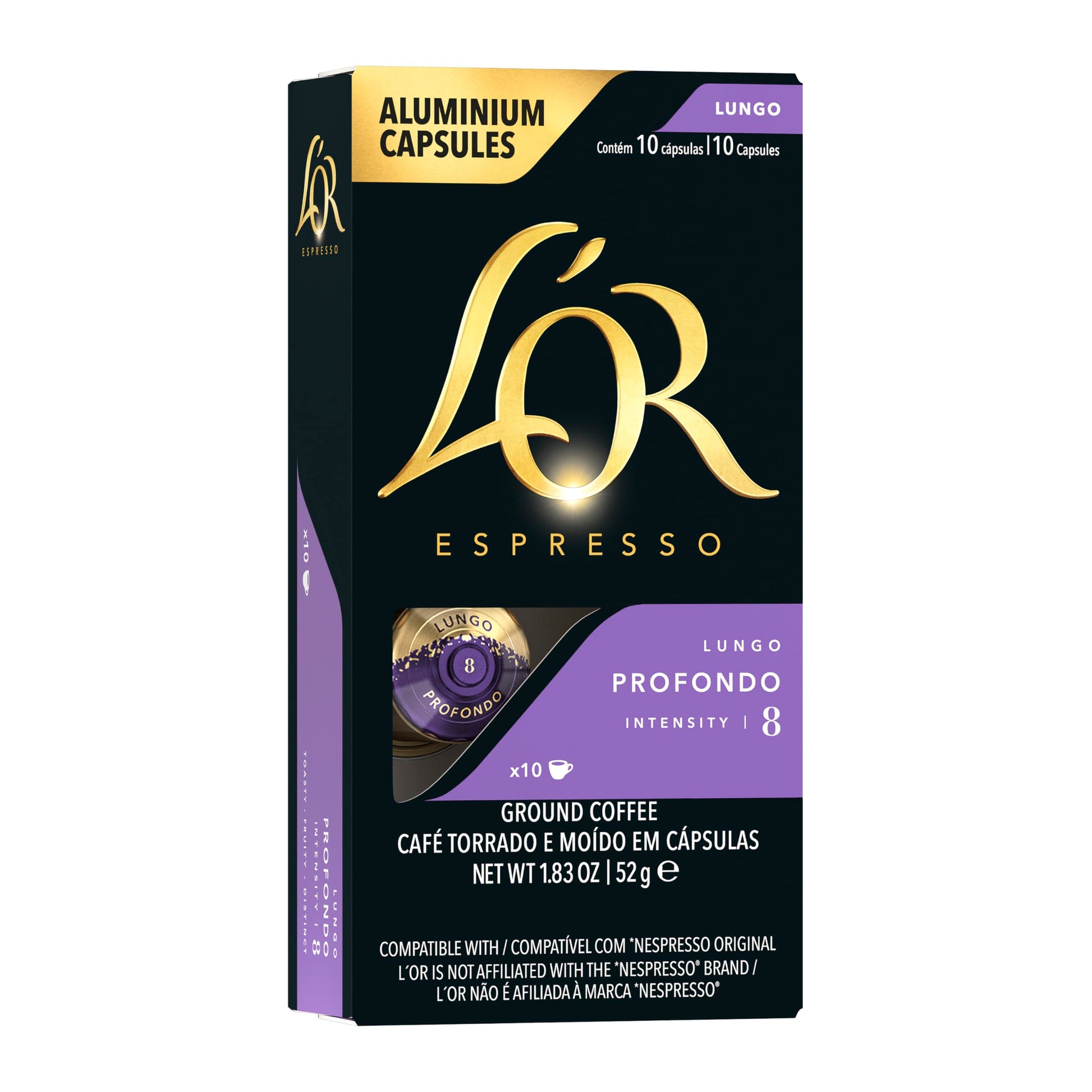 LOR Espresso Capsules  10 Count Profondo Lungo  Single-Serve Aluminum Coffee Capsules Compatible with the LOR BARISTA System & *Nespresso Original Machines  10 Count (Pack of 1)