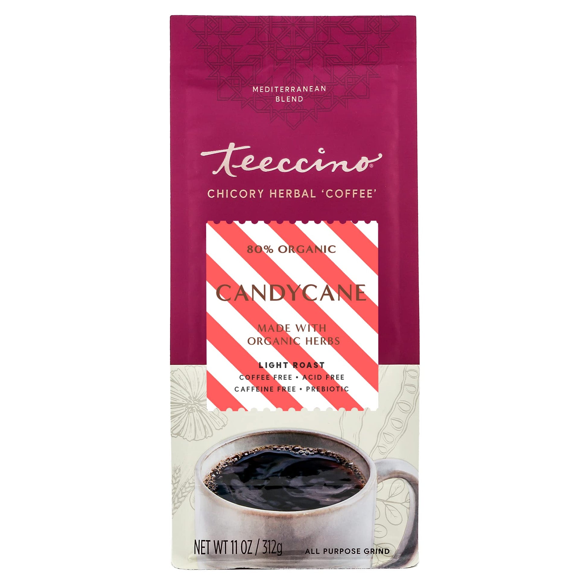 Teeccino Coffee Alternative – Candy Cane – Holiday Dessert Beverage That’S Prebiotic, Caffeine-Free & Acid Free, Medium Roast, 11 Ounce