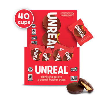 Unreal Dark Chocolate Peanut Butter Cups (40 Individually Wrapped Cups) | Vegan, 5G Sugar | Gluten Free, Fair Trade, Non-Gmo | .