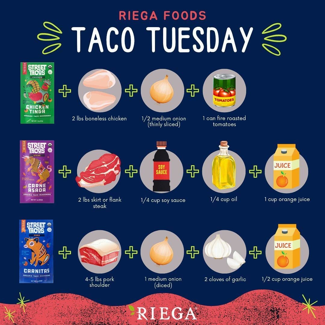 Riega Organic Chicken Tinga Street Taco Seasoning, Perfect Mix For Authentic Slow Cooker Shredded Chicken Taco 1.1 Ounce (Pack Of 8)
