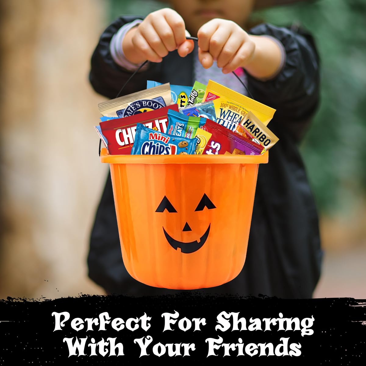 Halloween Basket Gift Care Package - 45 Count Snack Bucket Filled with Assorted Candy  Chocolates &  for Trick-or-Treat  Classroom Parties  Office Events & Family Fun