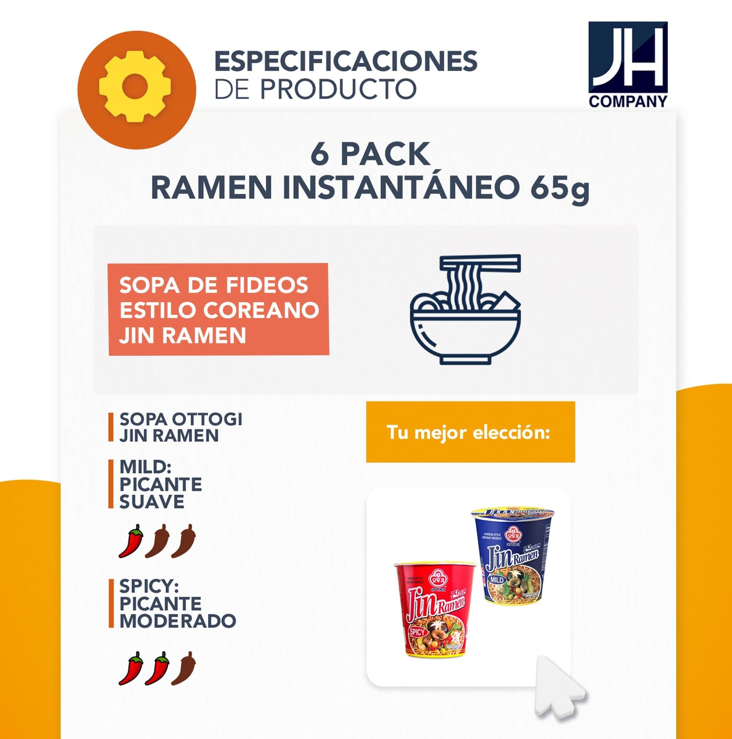 [Ottogi] Jin Ramen Mild, Korean Style Instant Cup Noodle, (65G) -6 Pack