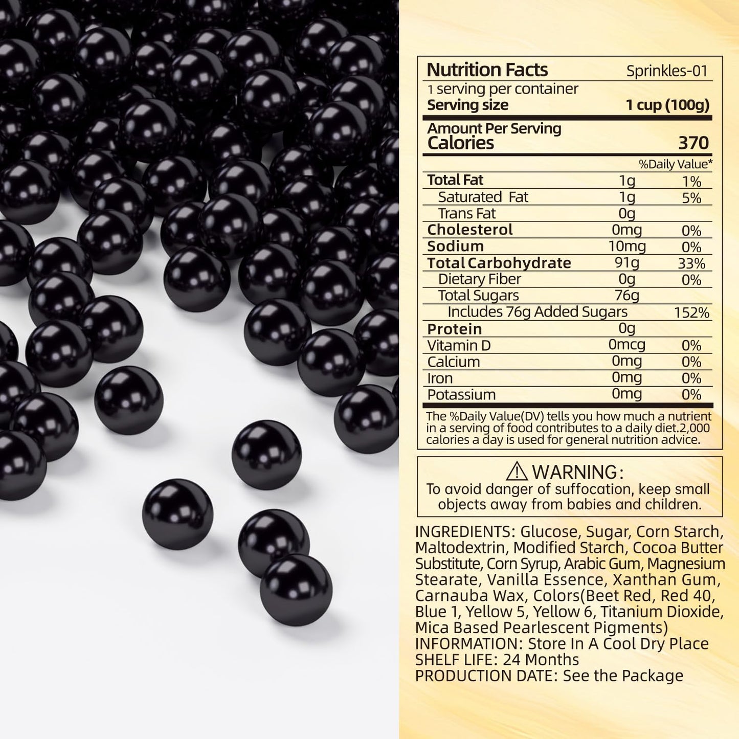 Bayep Edible Pearls For Cake Decorating 10Mm Black Sprinkles For Cookies, Baking, Ice Cream, Cupcake Topper Pearl Sprinkles Perf