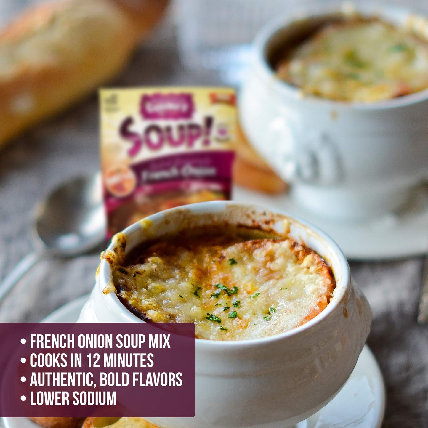 Cugino'S French Onion Soup Mix, 6 Pack, Traditional Baked Burgundy Homemade Taste With Fresh Herbs And Spices, Cooks In 12 Minut