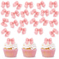 Cyodoos 24pcs Pink Bow Cake Toppers - Resin Cupcake Picks for Baby Shower, Birthday, Wedding Party - Small Size