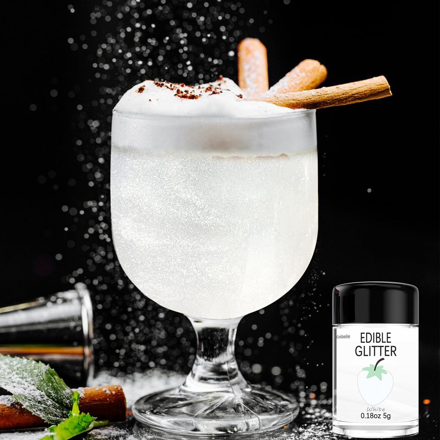 Colaele White Edible Glitter Powder - Food-Grade Luster Dust for Baking, 5g