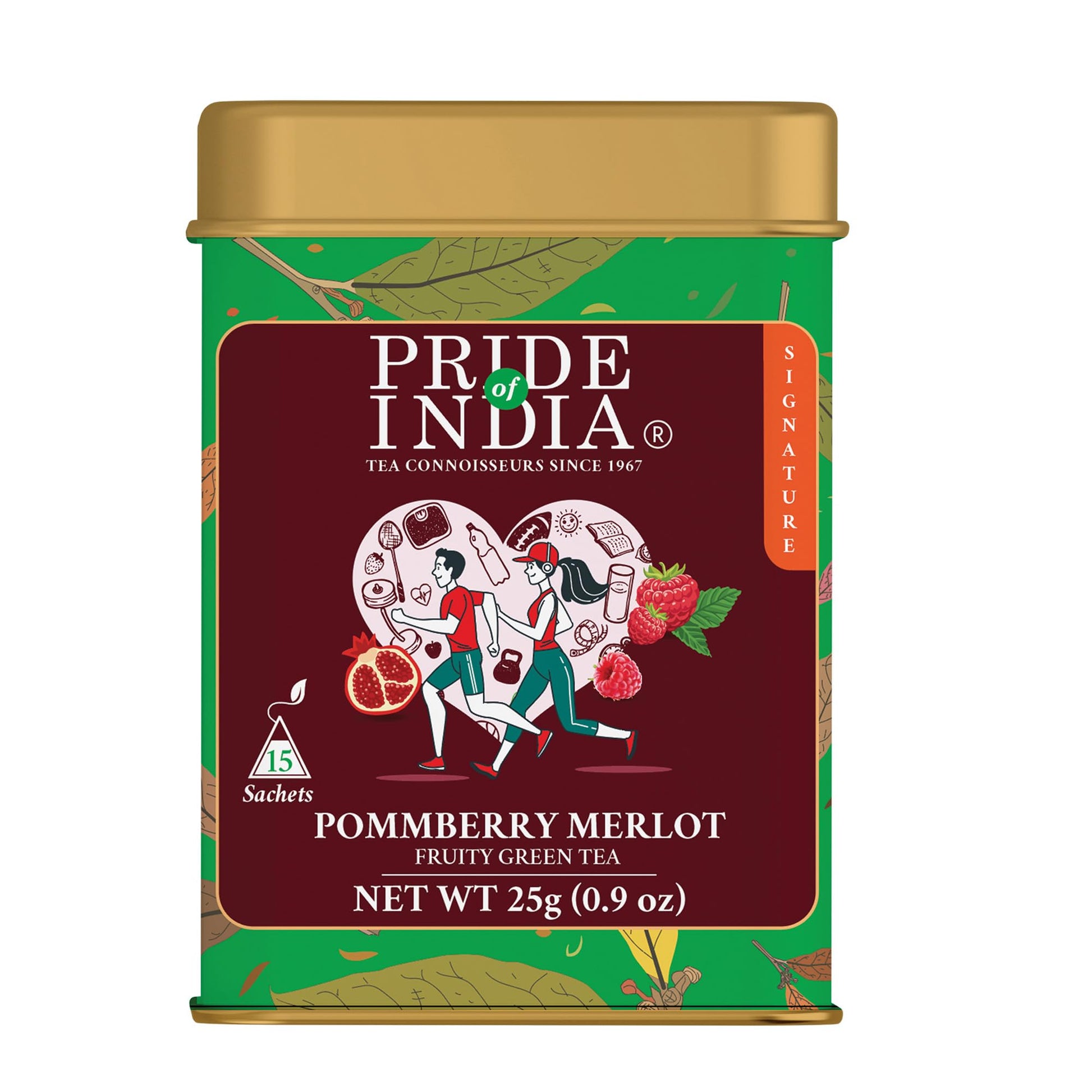 Pride of India | PACK of 6 - PommBerry wine-inspired Fruity Green Tea | 15 Pyramid Full Leaf Individually Wrapped Tea Bags | Tangy & Fruity Flavor | Vibrant & Uplifting Experience | Caffeine Free
