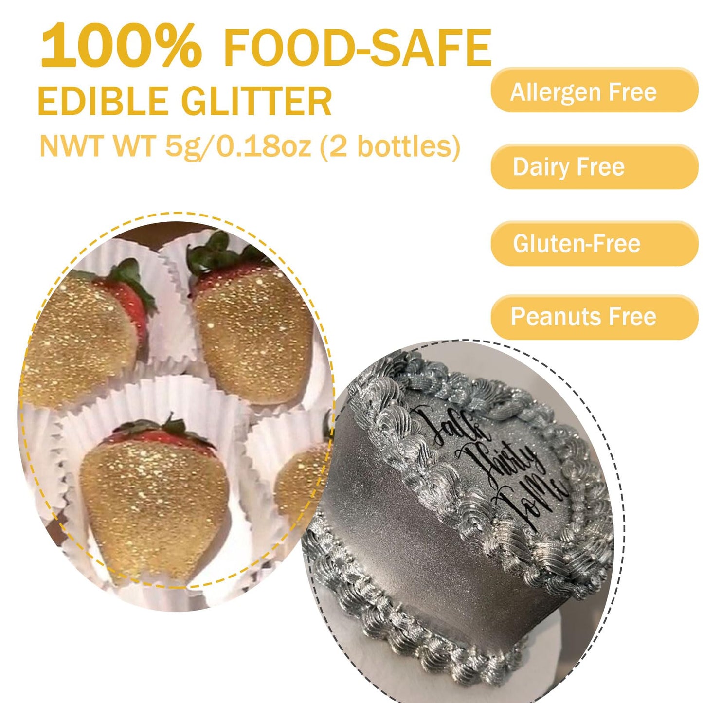 Colaele Edible Glitter Powder - Food Grade Luster Dust for Cake Decorations, 5g, Gold/Silver