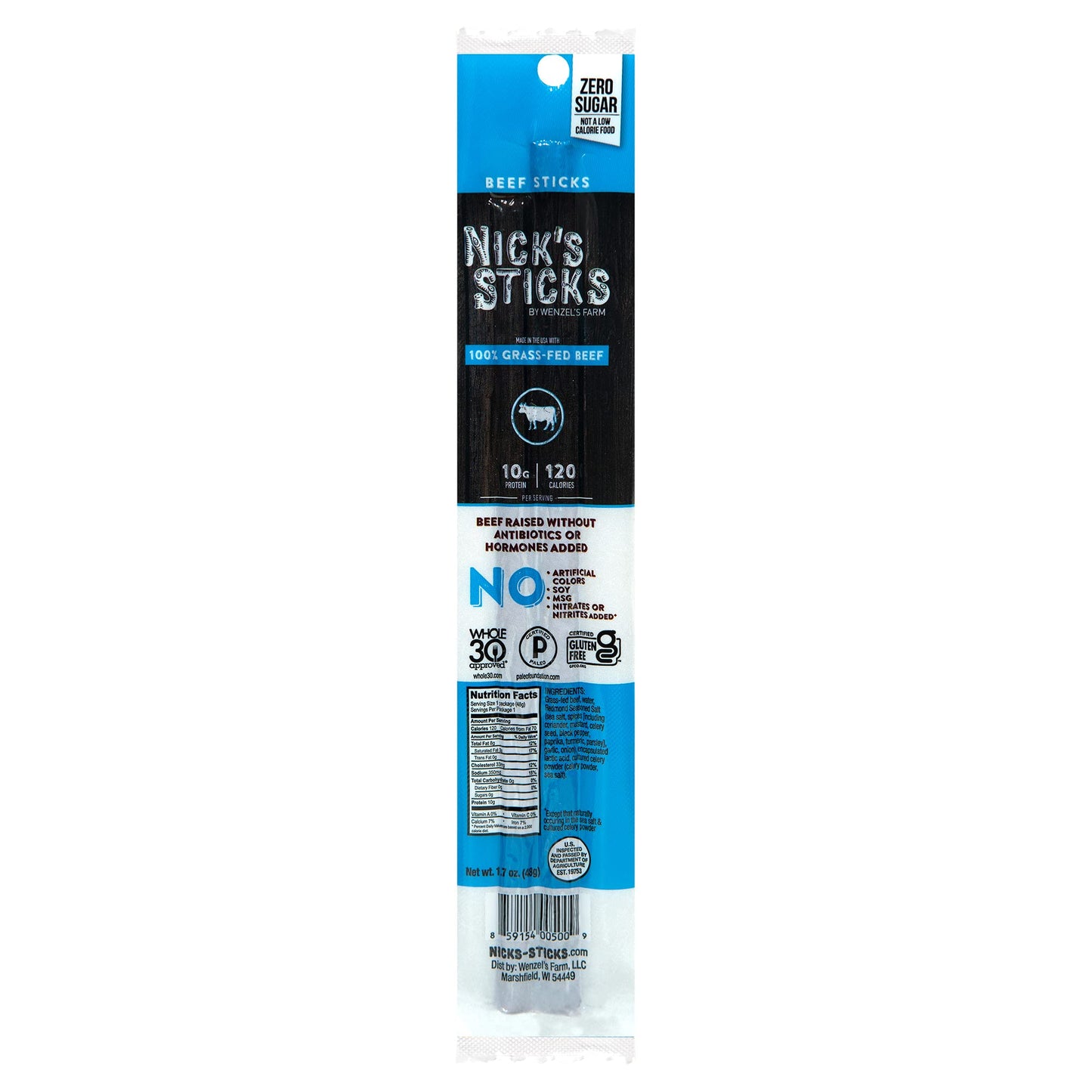 Nick'S Sticks Clean & Balanced 100% Grass-Fed Beef Snack Sticks | Made In The Usa | Gluten Free | Paleo, Keto, Whole30 Approved