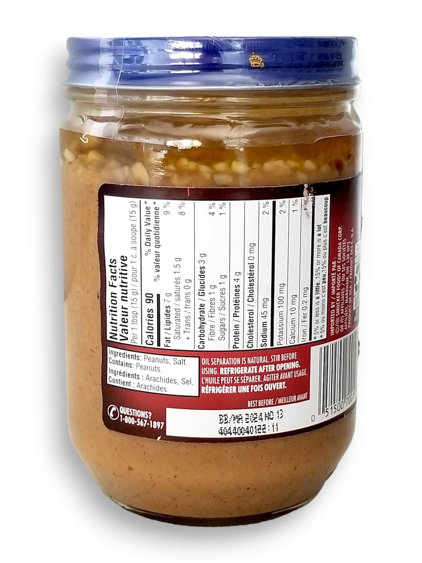 Smucker Foods Of Canada Corp. Adams 100% Natural Crunchy Dark Roast Peanut Butter, 500G/17.5 Oz. Jar