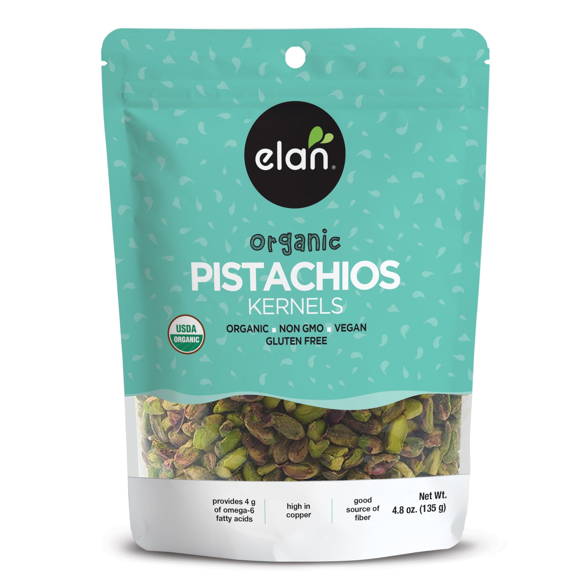 Elan Organic Raw Pistachios, Unsalted Kernels, Non-GMO, Vegan, Gluten-Free, 4.8 oz, Kosher Snacks